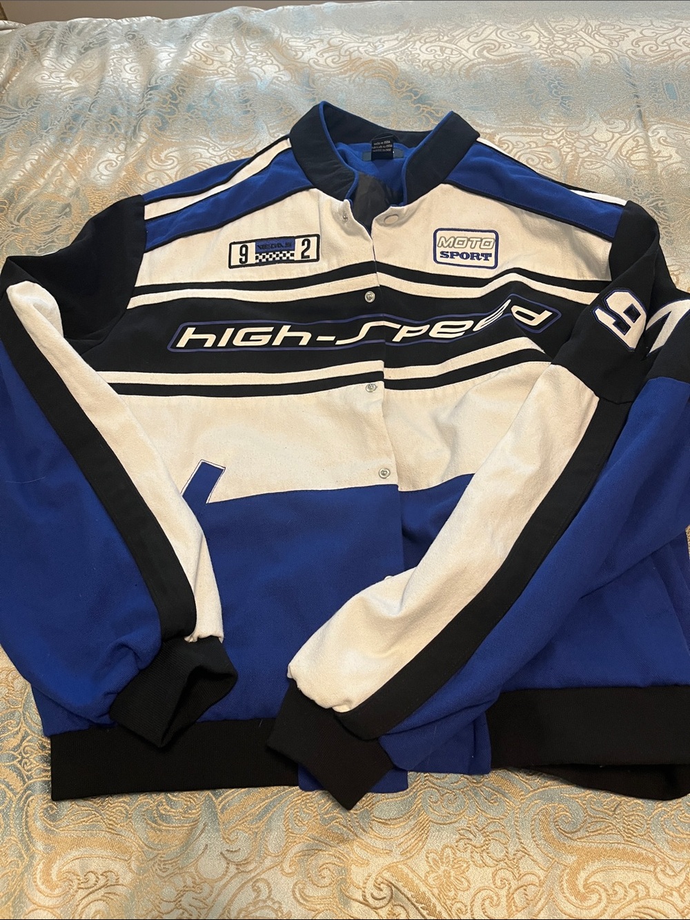 Men’s XXL High-Speed Moto Sport Racing Jacket in Blue, White & Black. Forever 21